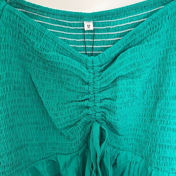 Women’s Green Smocked Boho Maxi Dress Short Sleeve Size M NWT - Picture 6 of 9